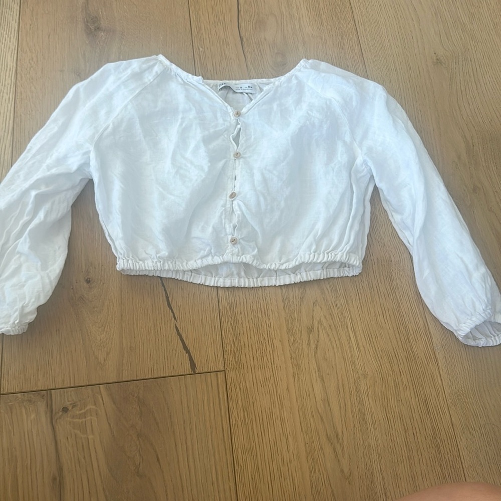 Zara girls white linen button up blouse 9Y